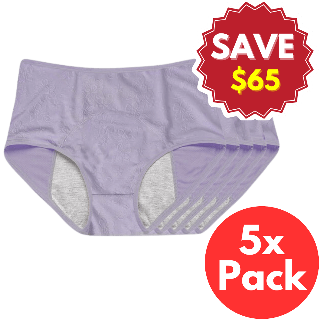 67 % RABATT! – 5er-Pack auslaufsichere Unterwäsche mit lila Blumenmuster