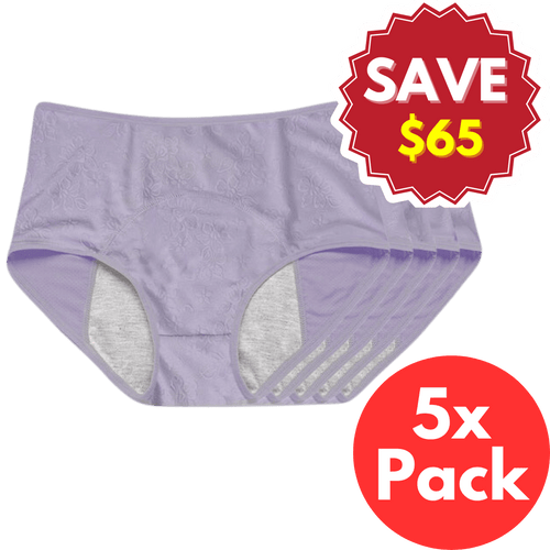 67% OFF! - 5 Pack Purple Floral Leakproof Underwear